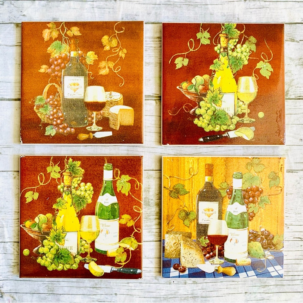 Vintage Wine Country Tumbled Tile Coasters - Set of 4